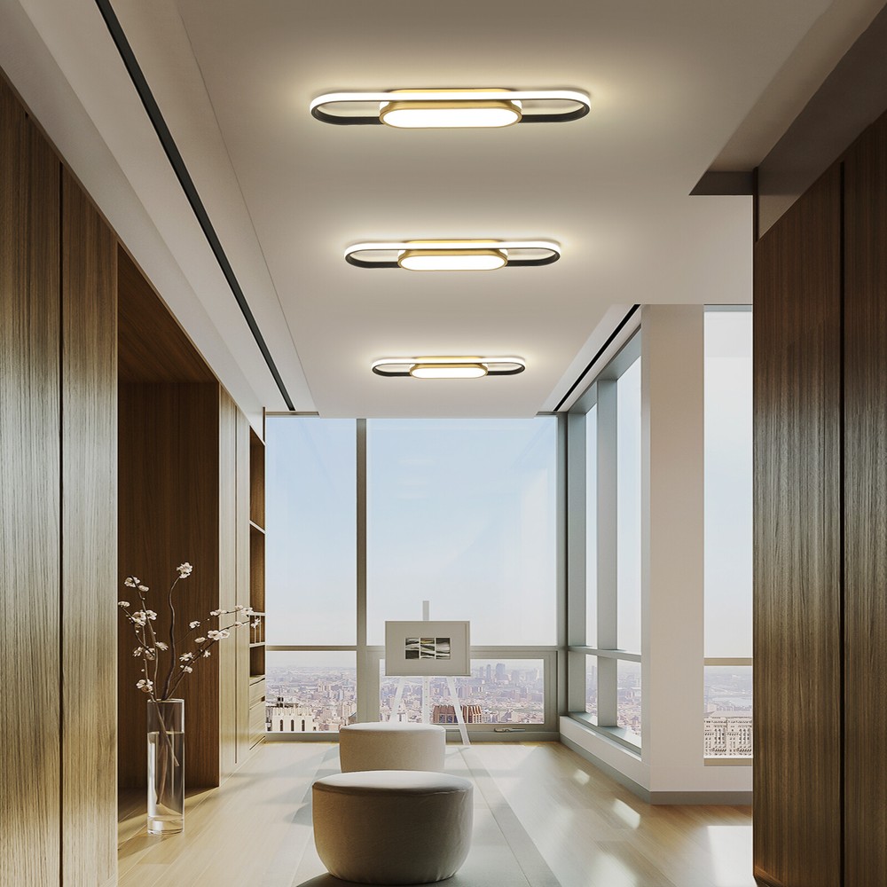 Modern Linear LED Flush Mount Ceiling Light Fixture Dimmable Ceiling Lamp+Remote