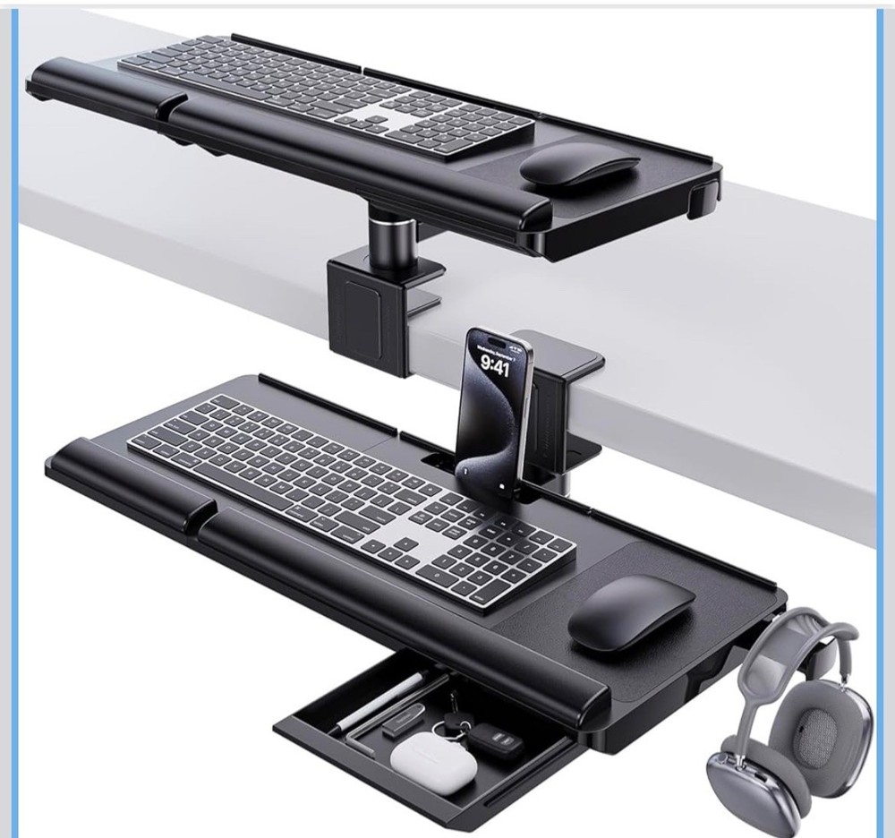 "Klearlook Upgraded Adjustable Keyboard Tray for Above Desk & Under Desk Use - E