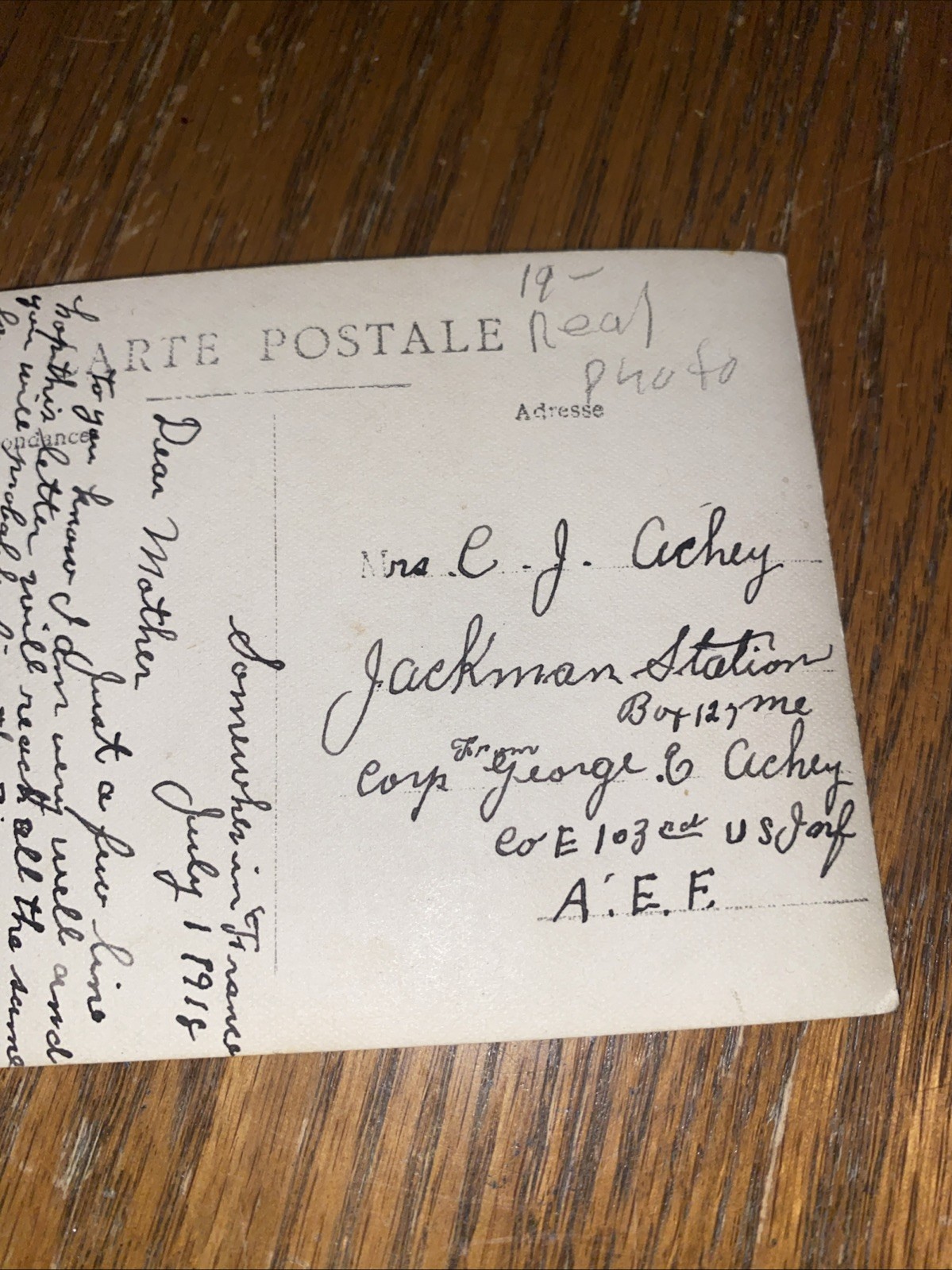 Original WWI Real Photo Postcard 4 AMERICAN SOLDIERS 1918 FRANCE