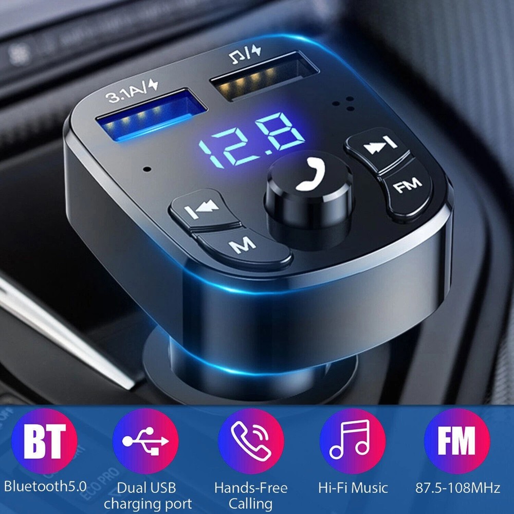 Car Bluetooth 5.0 Wireless FM Transmitter Adapter 2USB PD Charger AUX Hands-Free