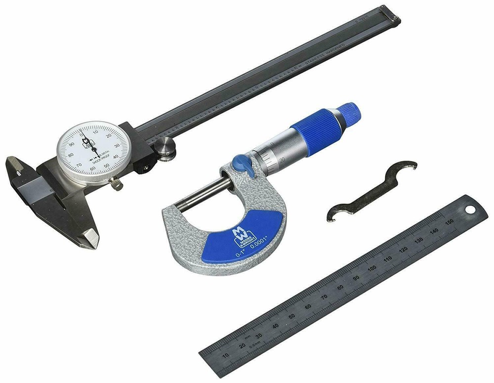 M&W Moore & Wright 3 pcs Set 0-6" Dial Caliper 0-1" Micrometer Ruler 200-SET02I