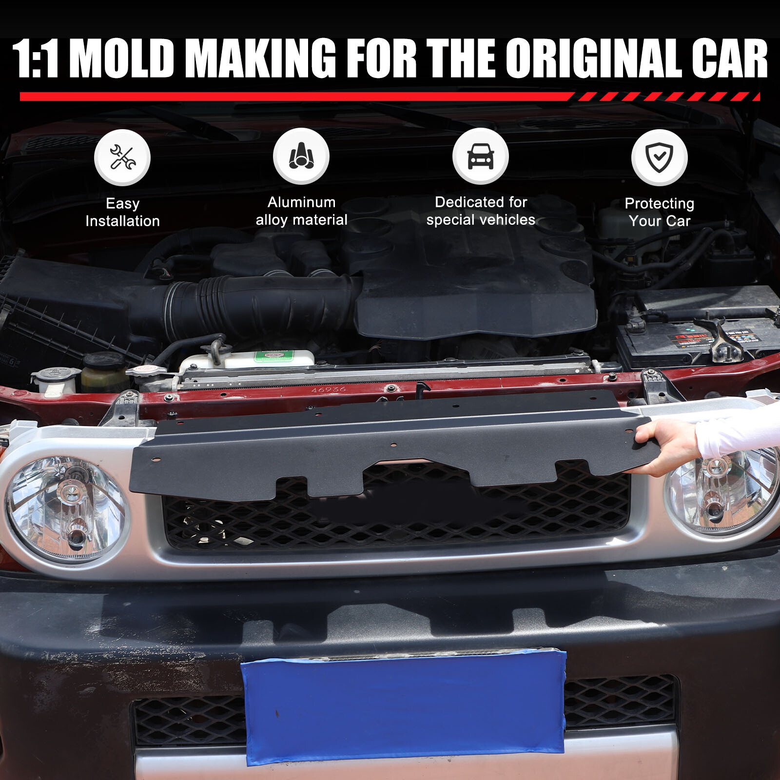 Aluminum Alloy Radiator Cooling Plate Black For Toyota FJ Cruiser 2007-2021 1PCS