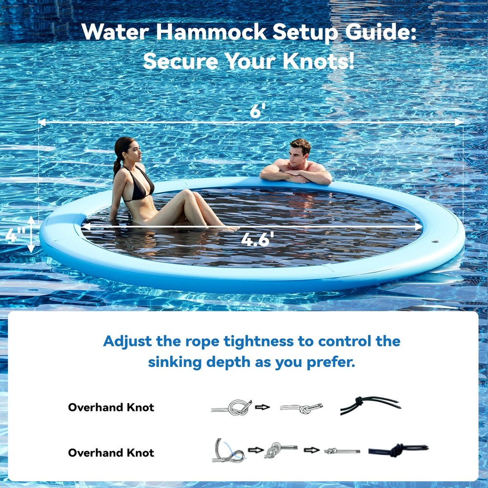 6FT Sunchill Heavy-Duty Float Ring, Inflatable Pool, Hammock for Lake Sky Blue