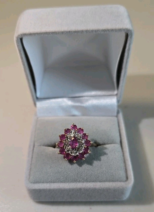 Tear Drop Pink 10k Gold Diamond Ring