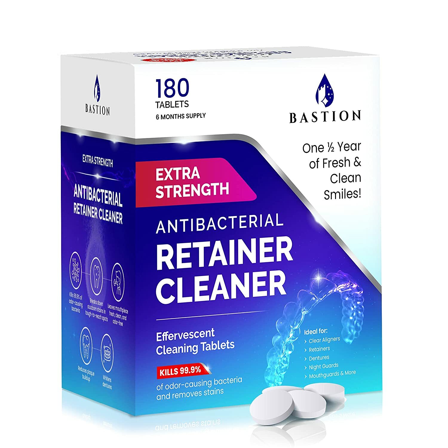 Retainer Cleaner & Denture Cleanser (180) Tablets by Bastion (6-Month Supply)