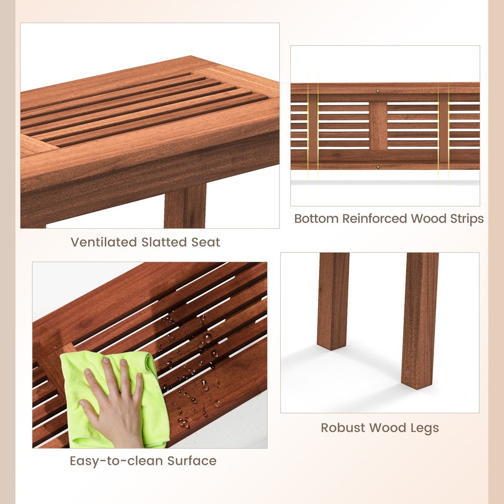 Patio 2 PCS Backless Bench 2-Seater Outdoor Dining Bench Solid Wood Backyard