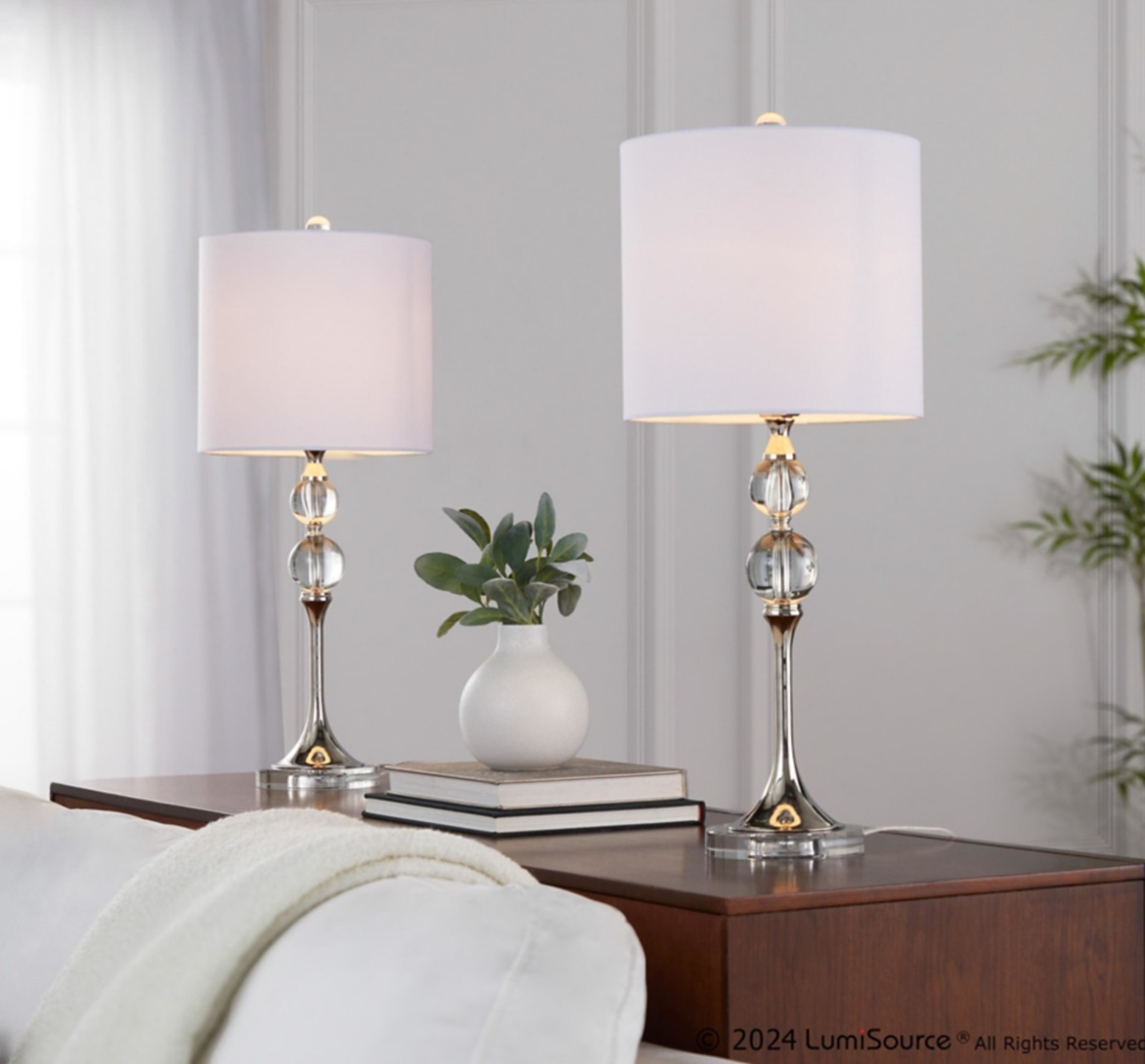 SET OF 2 LumiSource Clara Crystal Table Lamp Modern Bedroom Living Room Decor