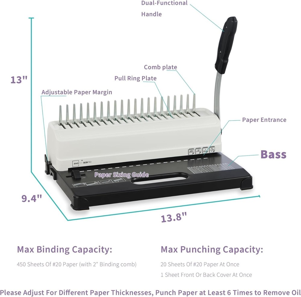 Effortless Comb Binding Machine with 100 PCS 1/2" Spines - User-Friendly Design