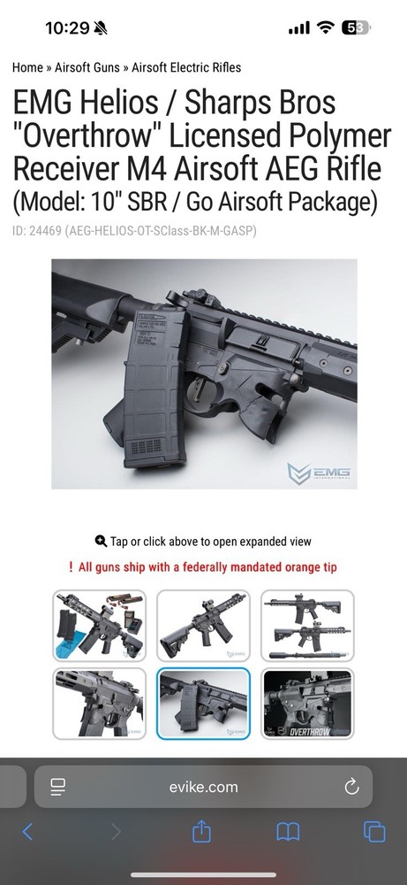 EMG Helios / Sharp Bros “overthrow” 10” SBR/ Go Airsoft Package