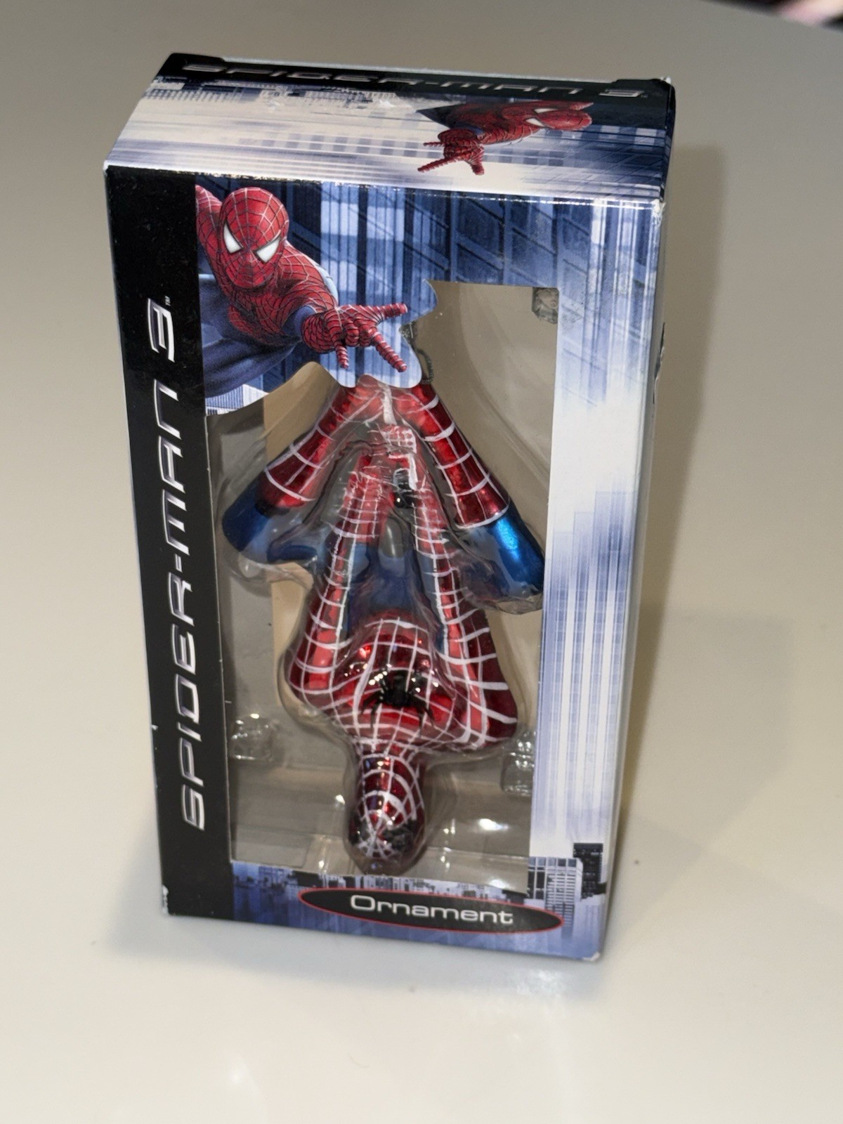 2007 Marvel Spiderman 3 Movie Glass Ornament Hanging Upside Down NOS NEW Boxed