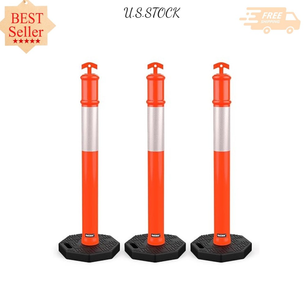 NEW 45 Inch Delineator Post with Base Reflective Collar Traffic Cone Orange