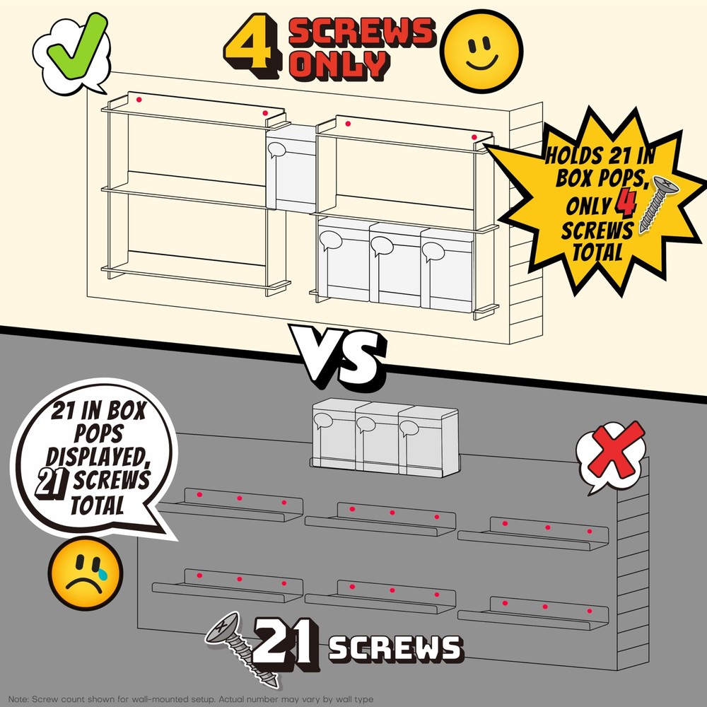 2x Acrylic Floating Shelves for 21 Funko Pops - Easy Install, Stackable Display