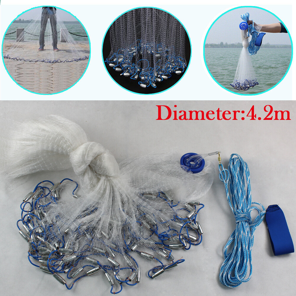 14ft Fishing Cast Net Quick Throw Nylon Mesh Drawstring Chain Bottom Spread