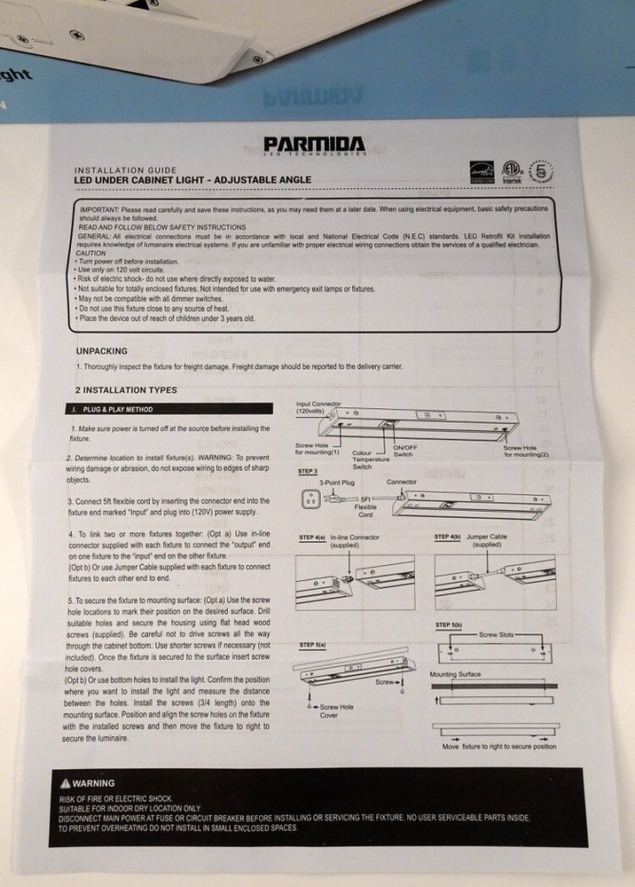 Parmida 16" Dimmable LED Under Cabinet Light With Adjustable Lens Angle, NEW