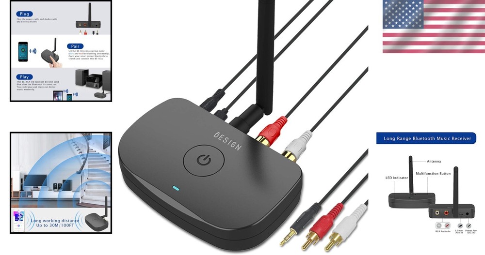 Wireless Audio Solution: BE-RCA Black Bluetooth Receiver for CD-Quality Sound