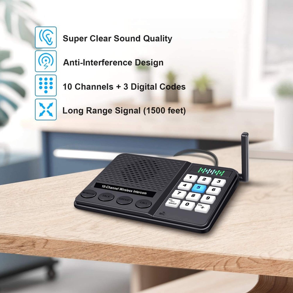 Intercoms Wireless for Home - 10 Channel 3 Privacy Code Wireless Intercom System