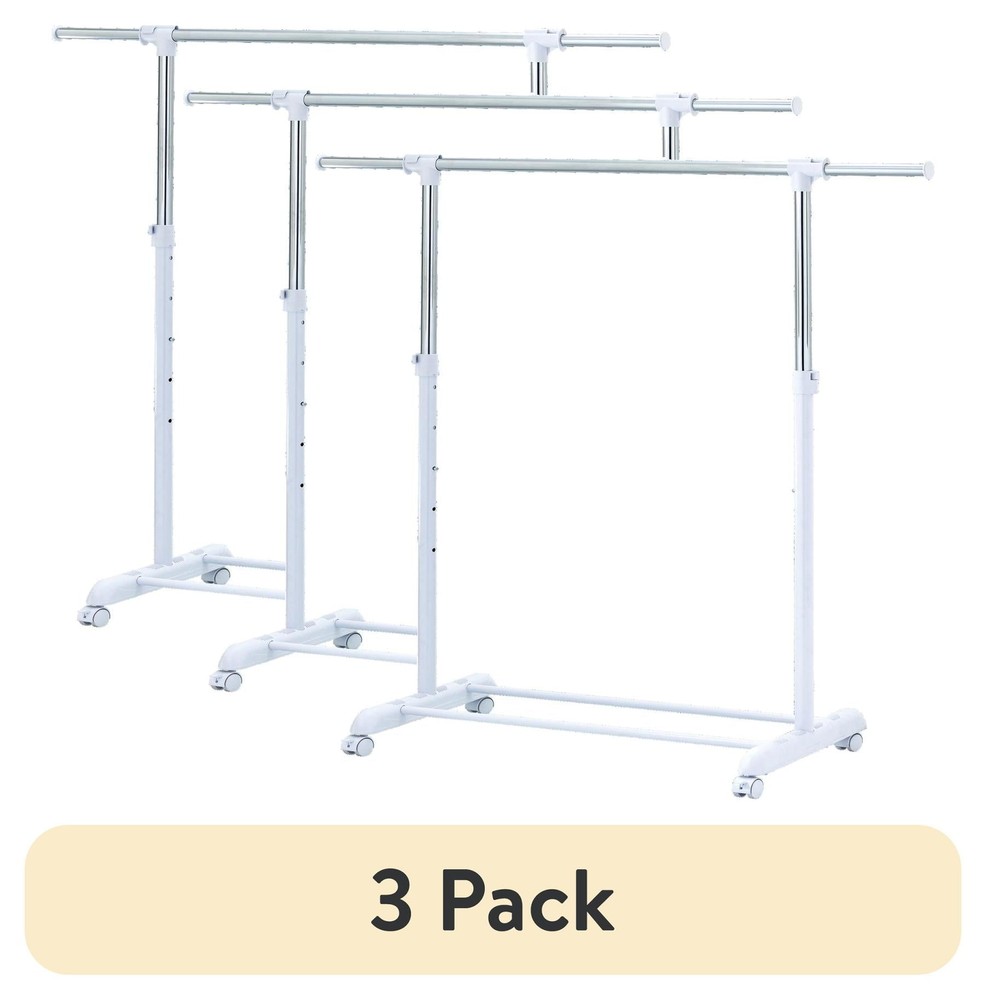 (3 pack)  Adjustable Rolling Garment Rack Metal Chrome, White,