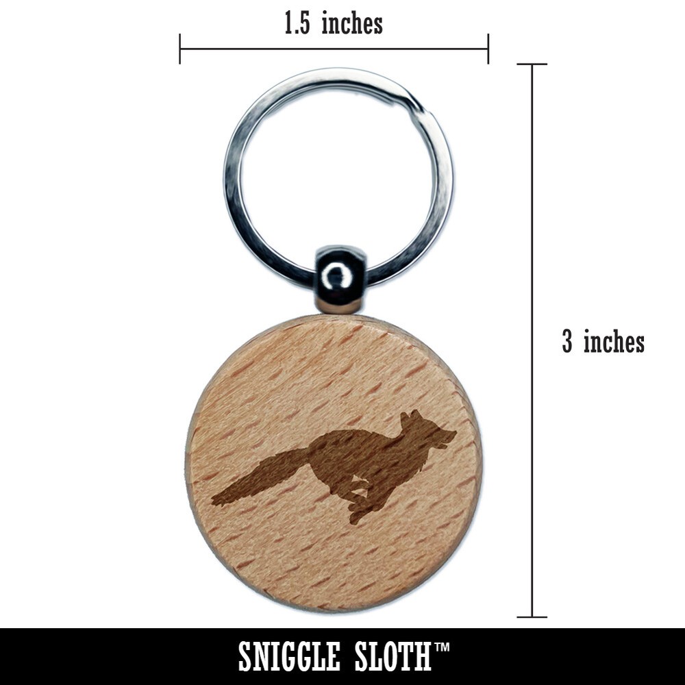 Fox Running Solid Engraved Wood Round Keychain Tag Charm