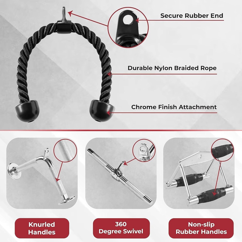 Cable Machine Attachment Set Row Handle Rope Bar LAT Pulldown 880LB