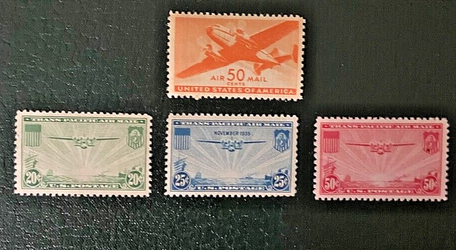 US STAMPS SC# C20-C22 & C25-C31 6c-50c Airplane & Trans-Pacific Airmail Sets MNH