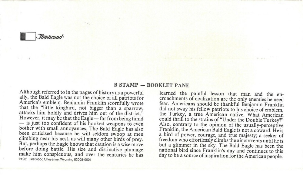 STAMP US SCOTT 1818 "Eagle B" 18 CENT 1981 FDC - C