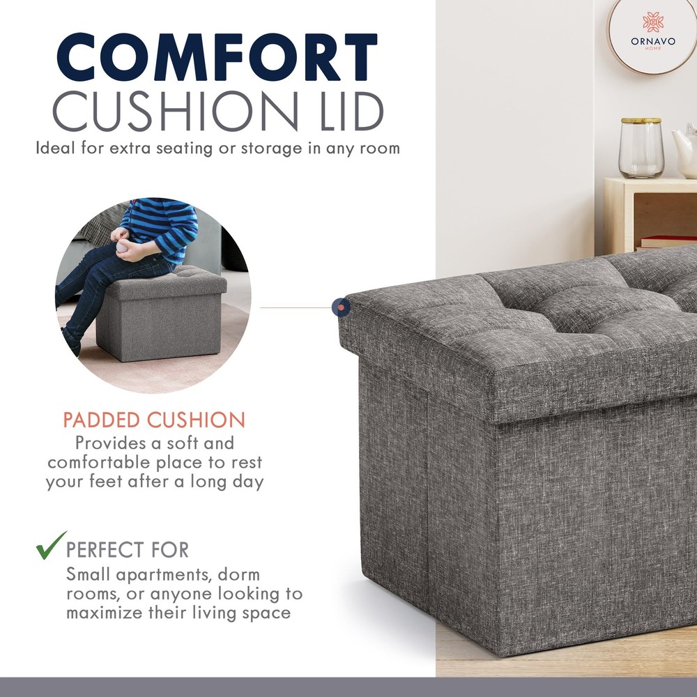 Small Storage Ottoman Foldable Collapsible Rectangle Linen Ottoman Foot Rest ...