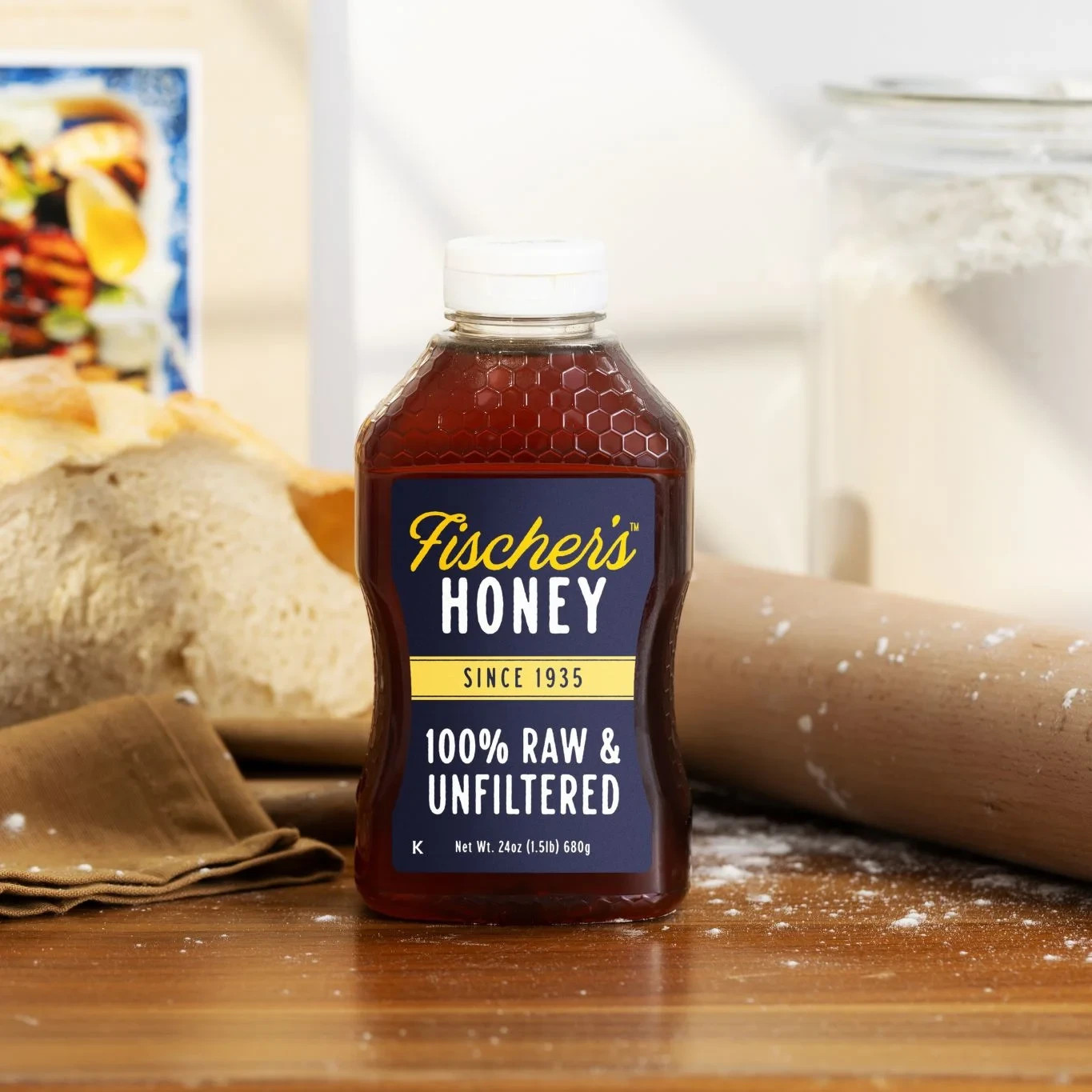 Fischers Honey, 24oz Raw and Unfiltered, Premium, Pure, Squeeze Bottle