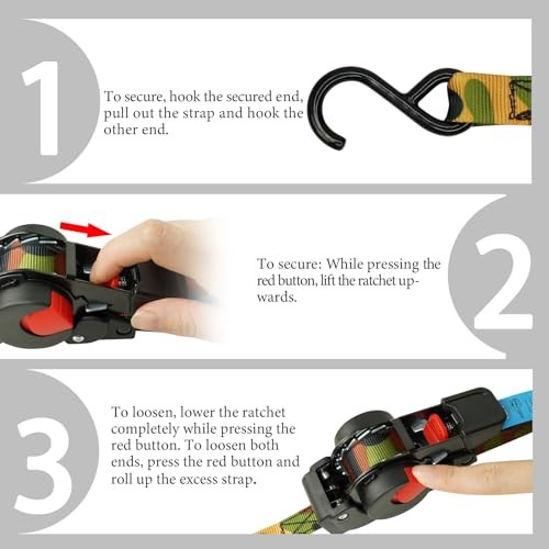 ANLULOAD Retractable Ratchet Strap(),S Hook Retractable Tie Down 0.7In x 6.5Ft