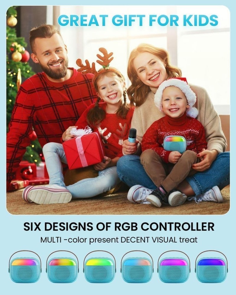 Mini Karaoke Machine Bluetooth Spker-2 Mics, Light-Up, Voice Changer-Easter Gift