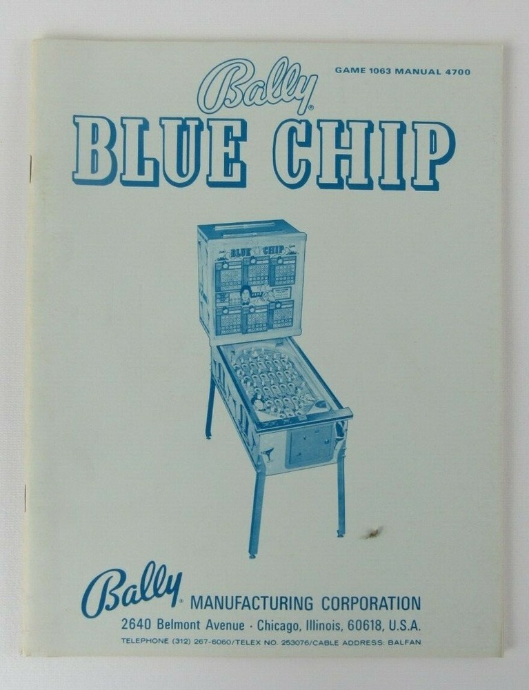 Bally Blue Chip Bingo Pinball Machine Instructions Manual