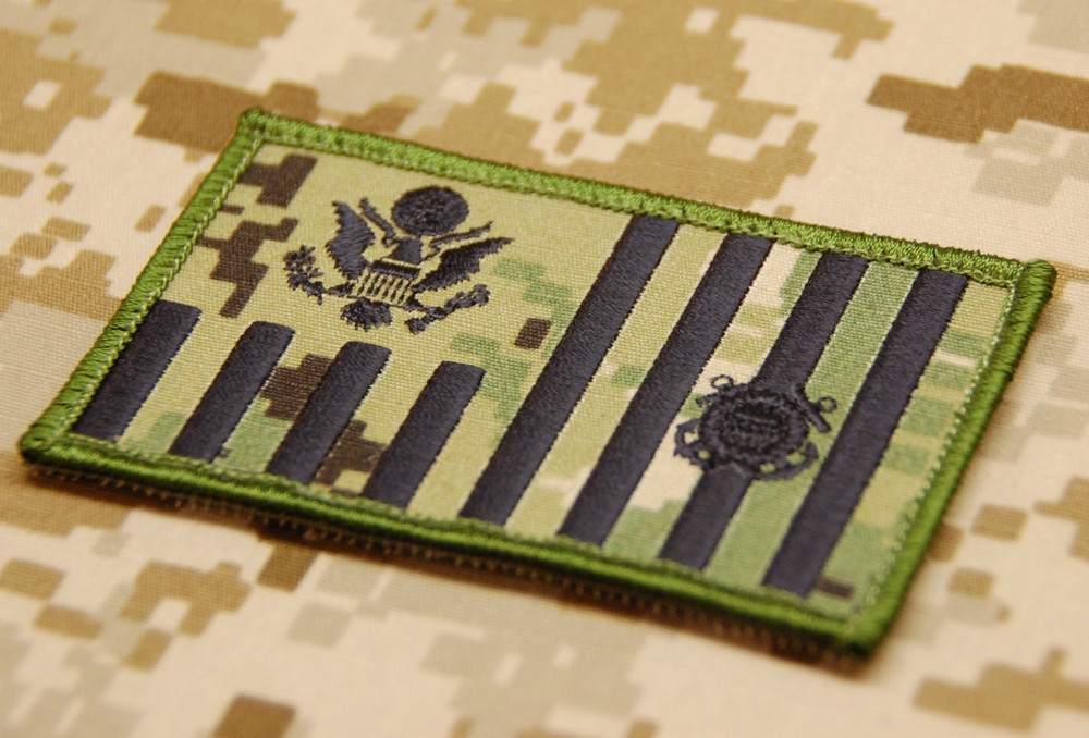 NWU Type III US Coast Guard Ensign Flag & Reverse US Flag Patch Set AOR2 Hook