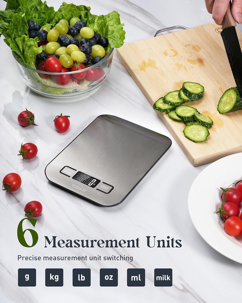 Compact 11lb Digital Food Scale with LCD Display & Tare Function, Stainless Stee