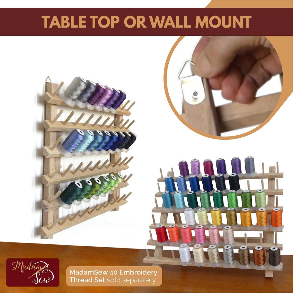 60-Spool Sewing Thread Rack for Spools of Thread – Standing or Wall Mount Emb...