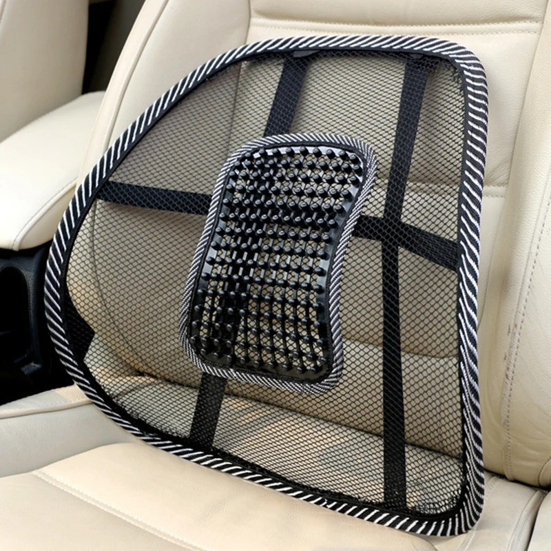 Car Seat Back Support Breathable Mesh Back Lumbar Support Cushion w/Massage Bead