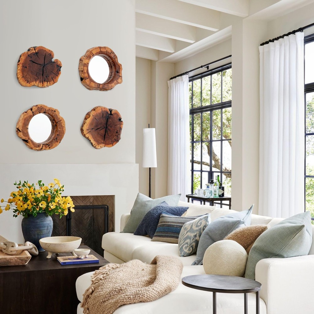 Four Pack Rustic Mirror Wall Décor Handmade Solid Wood Decorative Mirrors, 10...