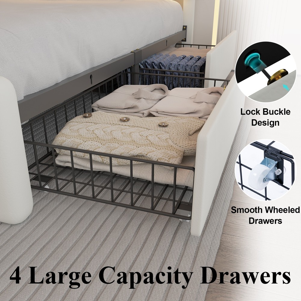 Full/Queen Bed Frame with 4 Storage Drawers and LED Lights