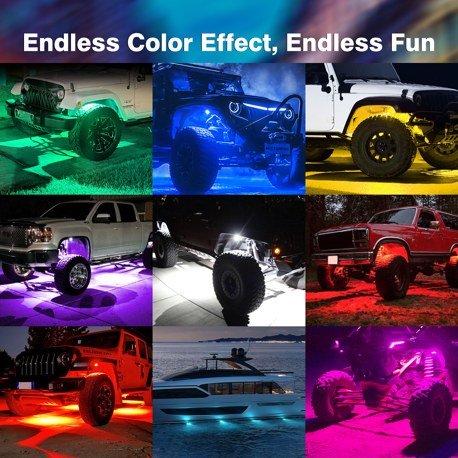 MICTUNING Q1 RGBW LED Rock Lights,12 Pods Underglow Neon Multicolor Lighting Kit