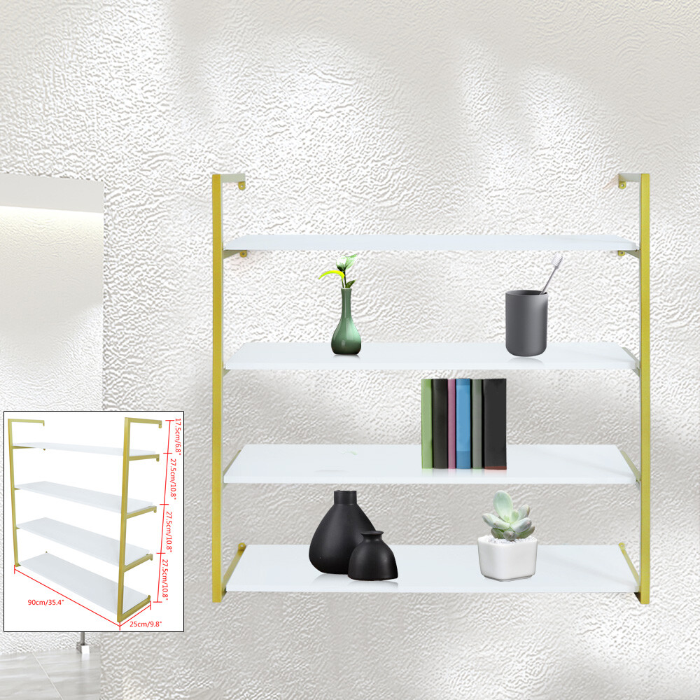Wood Floating Shelf Bracket Wall-Mounted Storage Display Rack Unit Gold