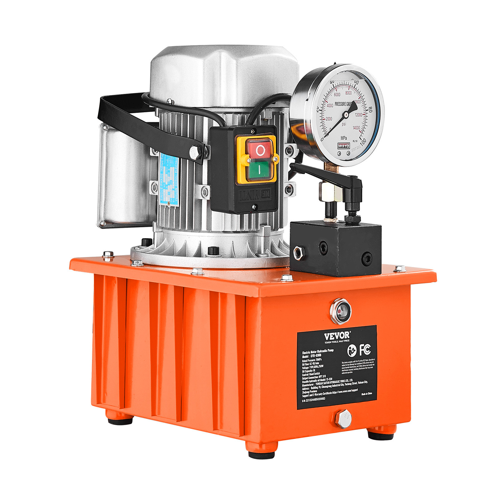 VEVOR Electric Hydraulic Pump Single Acting Oil Pump 10000 PSI 8L Manual Valve