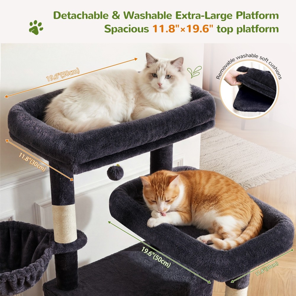 77" Cat Tree for Large Cats, Multi-Level Tower with Scratching Board & Stable Ba