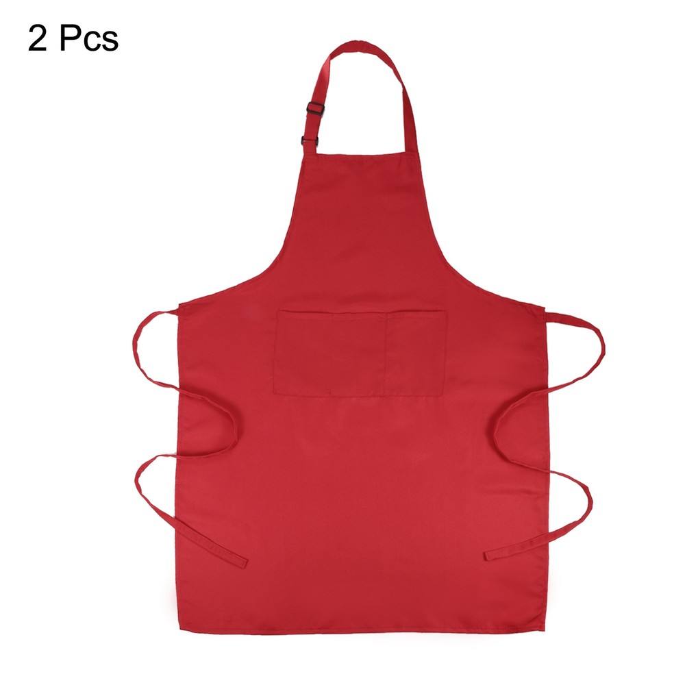 2Pack Kitchen Cooking Aprons Adjustable Chef Apron with 3 Pockets Red