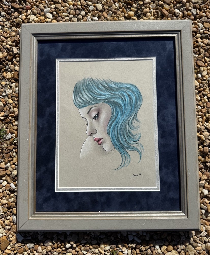 Feeling Blue Ainhoa Cortez Signed 2017 Drawing Framed