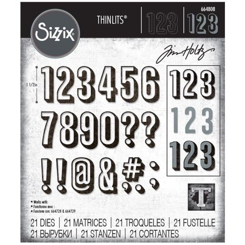 Alphanumeric Shadow Numbers Sizzix Thinlits Thin Metal Die Set Tim Holtz 664808