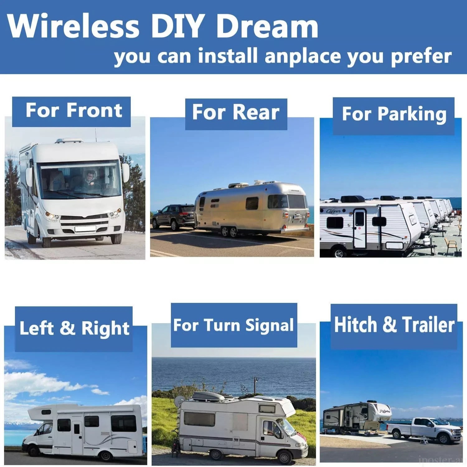 Wireless Truck RV 3x AHD 1080P Backup Camera + 10" QUAD Monitor DVR for Trailer