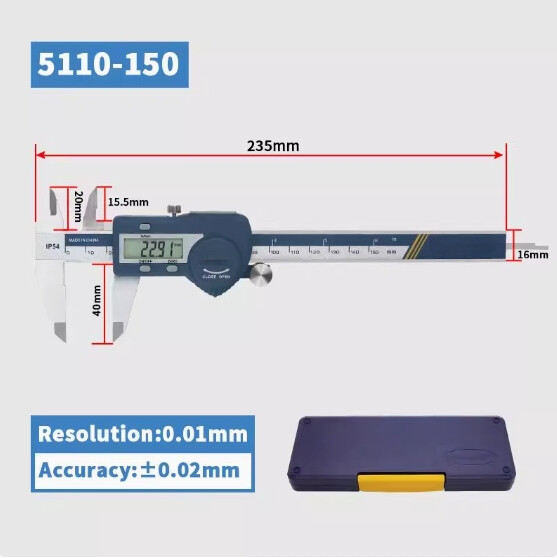 1Pcs IP54 Digital Caliper 5110-150mm Electronic Caliper Ruler Di