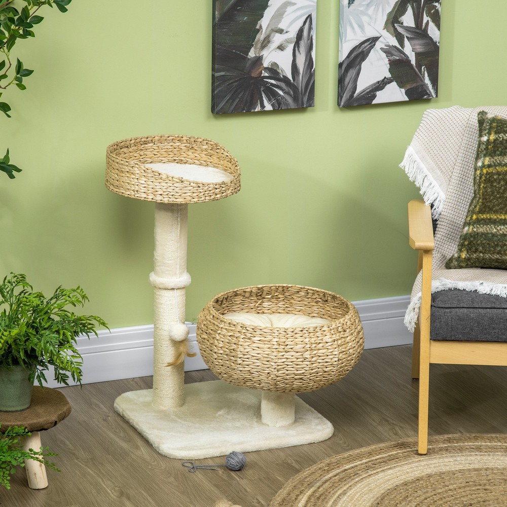 28" Elevated Cat Bed with Sisal Scratching Post