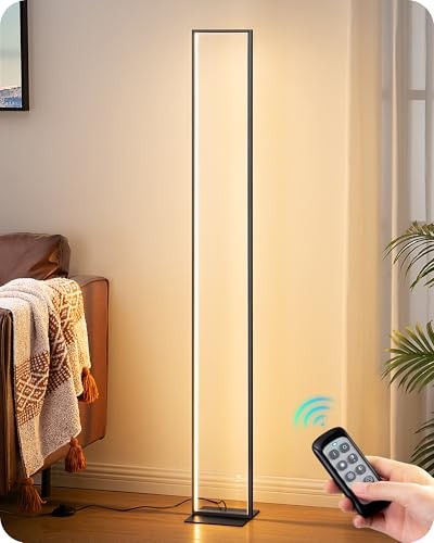 LED Floor Lamp, 55" Modern Minimalist Rectangular Corner Rectangular-Black