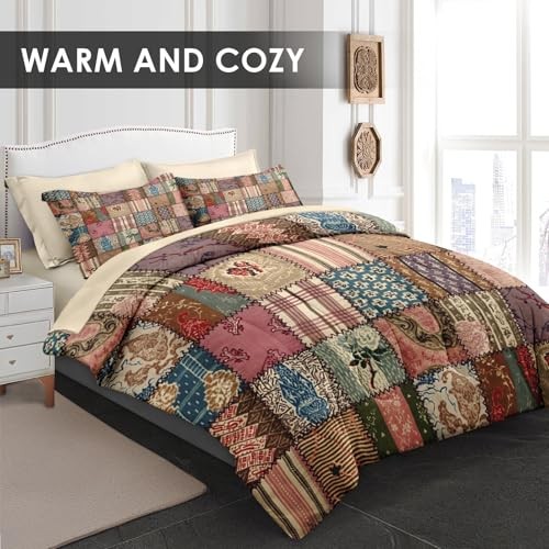 Comforter Set Size, Country Flower Retro 7 Pcs Bedding Queen Country Patchwork