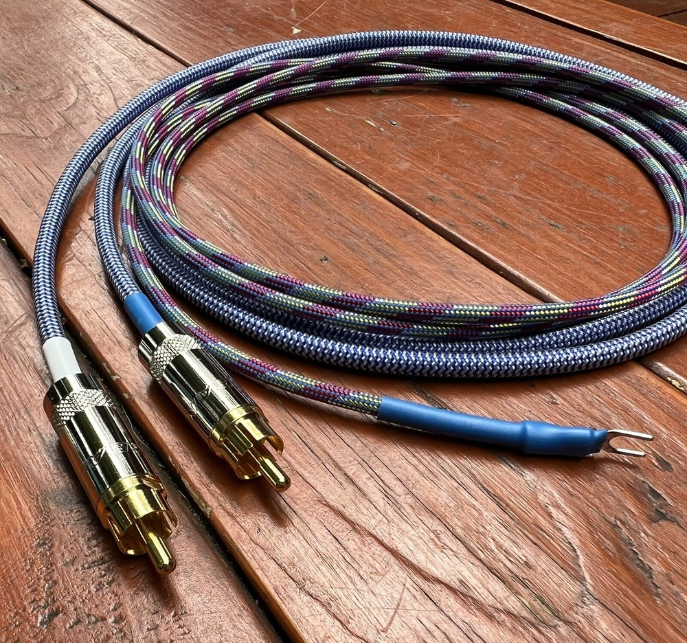 2 Ft. Audiophile Turntable Phono RCA Cables w/Ground Low Capacitance Shielded