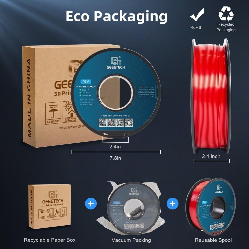 GEEETECH Consumable Regular PLA Red 1.75mm 1KG/Roll For 3D Printer Filament